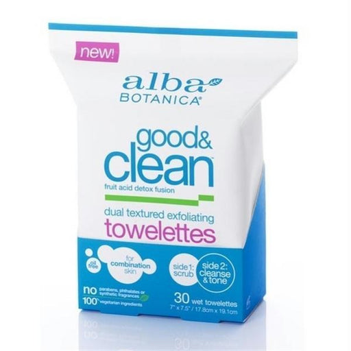 Alba Botanica: Good & Clean Dual Textured Exfoliating Towelettes, 30 Wet Towelettes