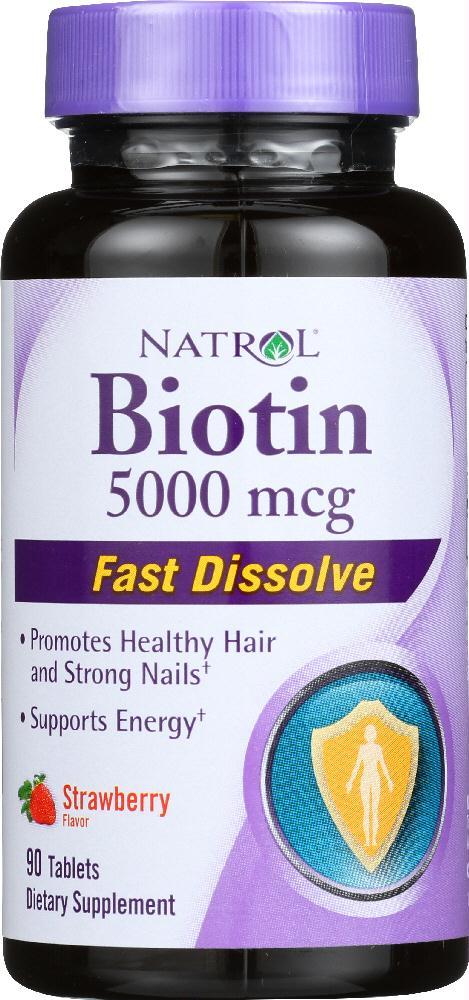 Natrol: Biotin Strawberry Flavor 5000 Mcg, 90 Tablets