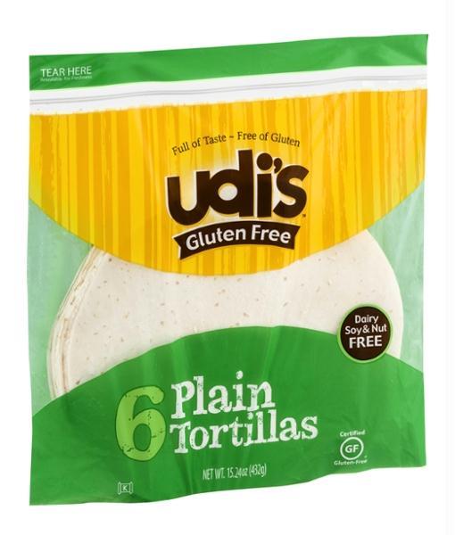 Udi's: Plain Tortilla Large Gluten Free, Dairy Soy & Nut Free, 6 Counts, 11.2 Oz